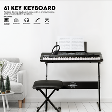 Load image into Gallery viewer, Starument 61 Key Premium Electric Keyboard Piano for Beginners with Stand, Built-in Dual Speakers, Microphone, Headphone, Bench &amp; Display Panel